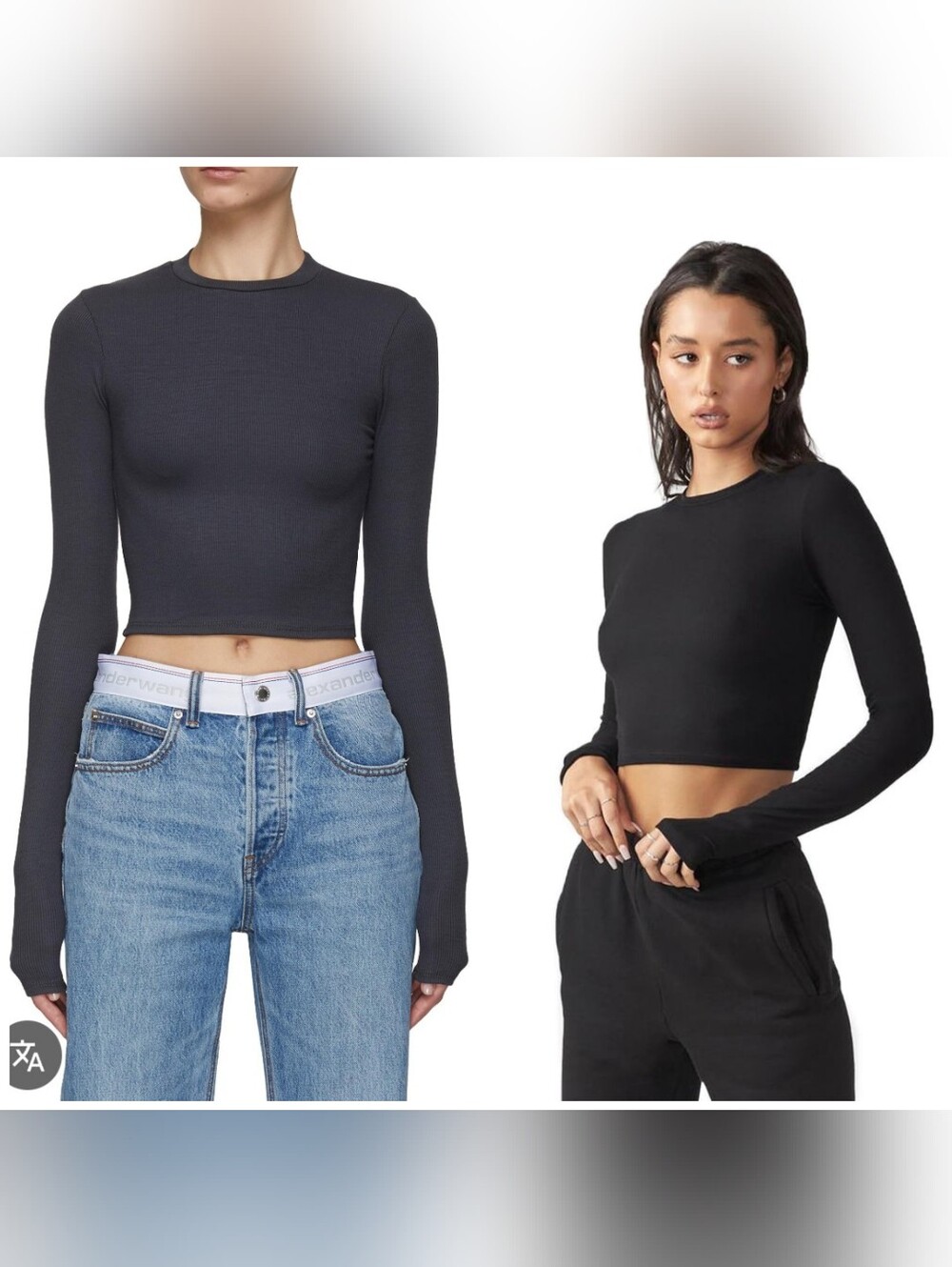 Joah Brown Cropped Crew Long Sleeve, Small/Medium, Dark Gray